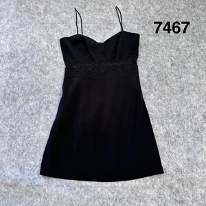Cache Vintage Black Beaded Mesh Waist Spaghetti Strap Mini Dress Size 10